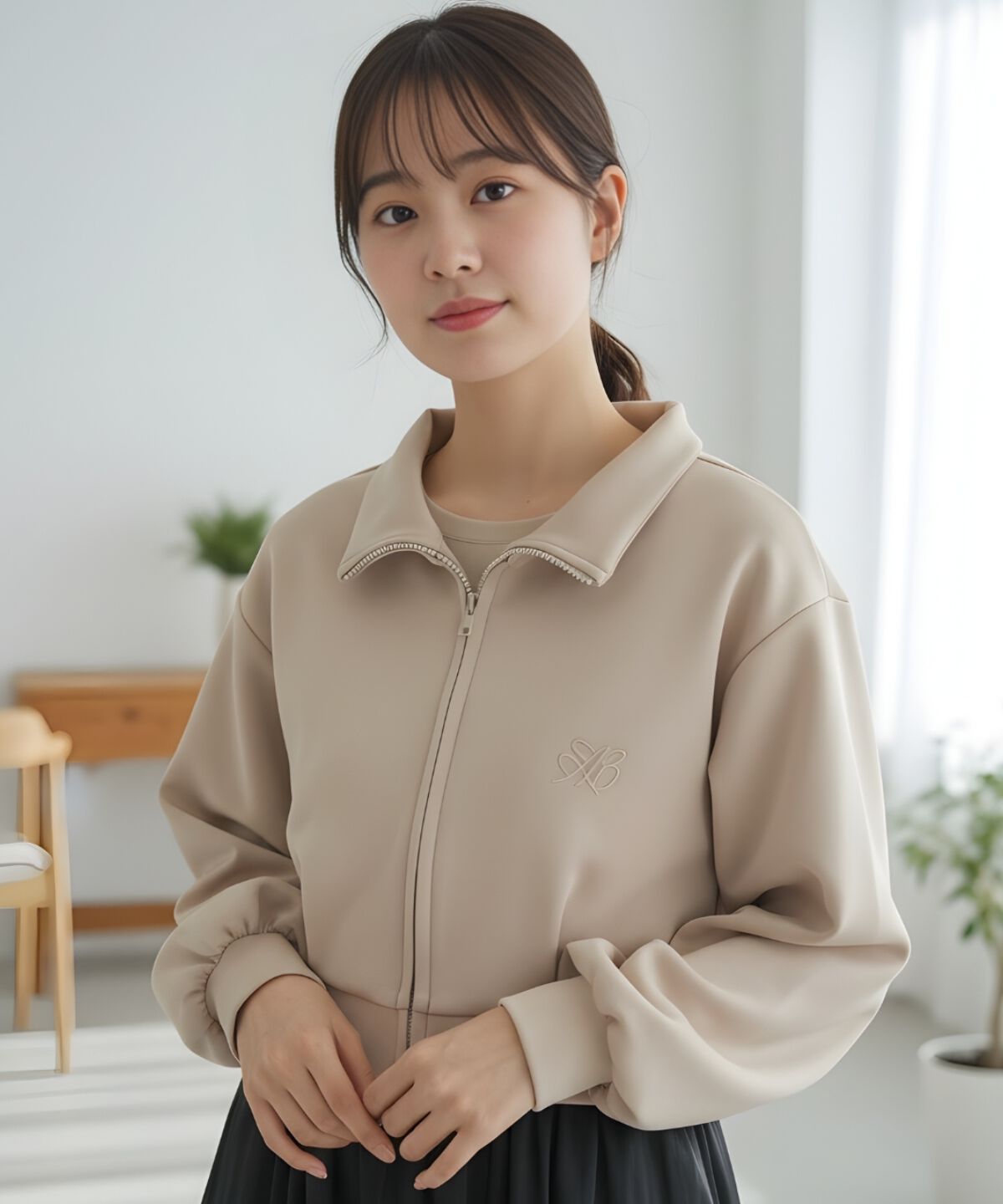 アンドクチュール「刺繍入りZIPカーデプルオーバー」|カーディガン|