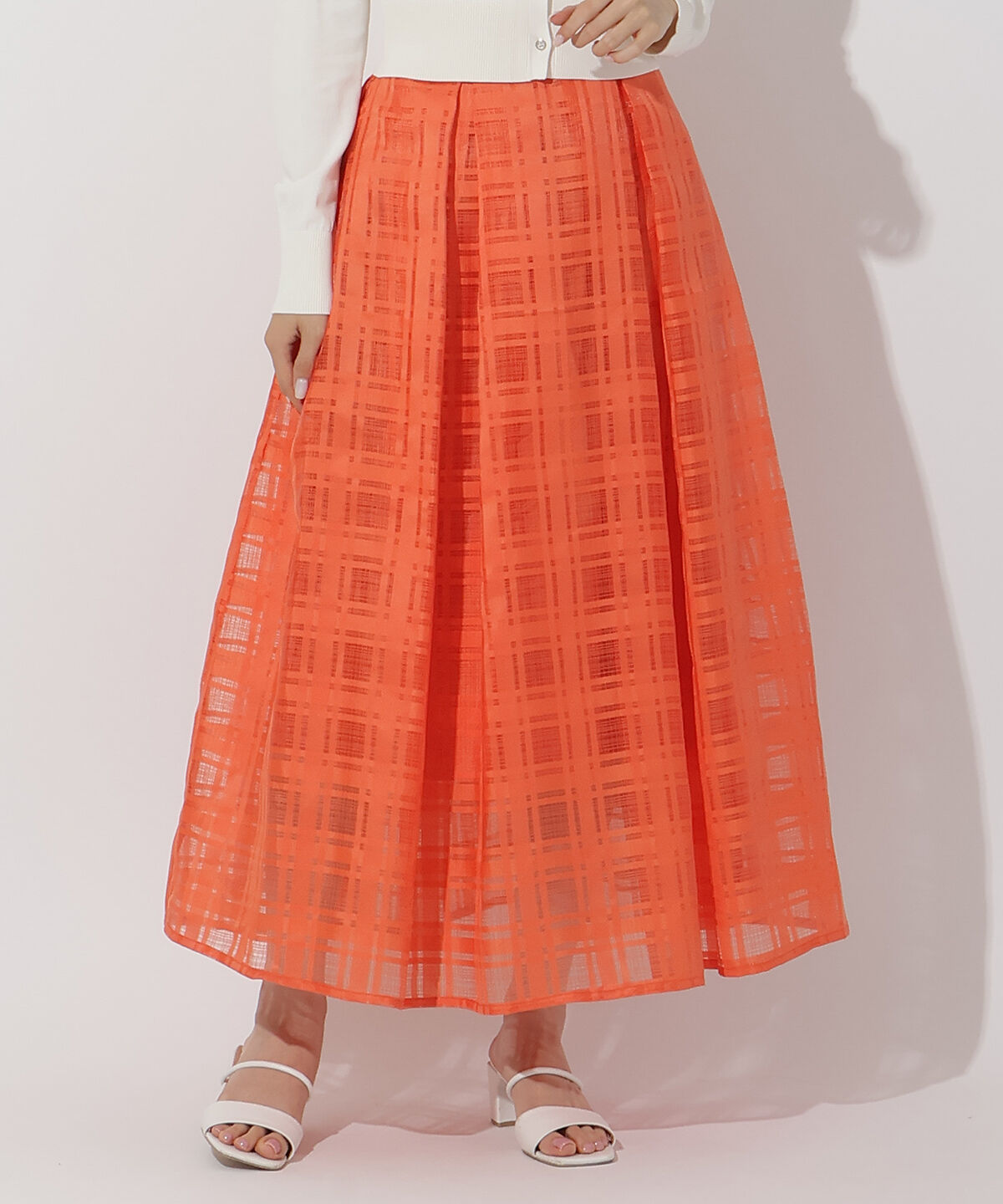 アンドクチュール「シアーチェックタックフレアスカート」|フレア|