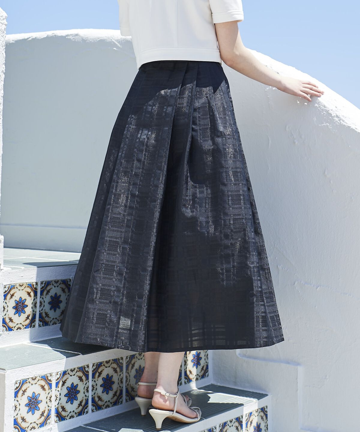 アンドクチュール「シアーチェックタックフレアスカート」|フレア|