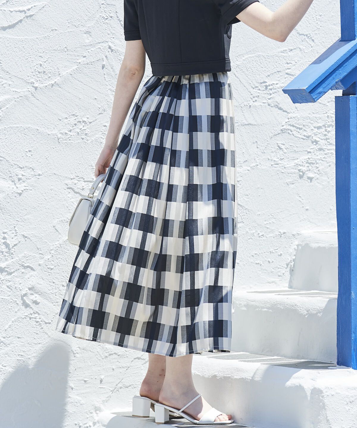 アンドクチュール「シアーチェックタックフレアスカート」|フレア|