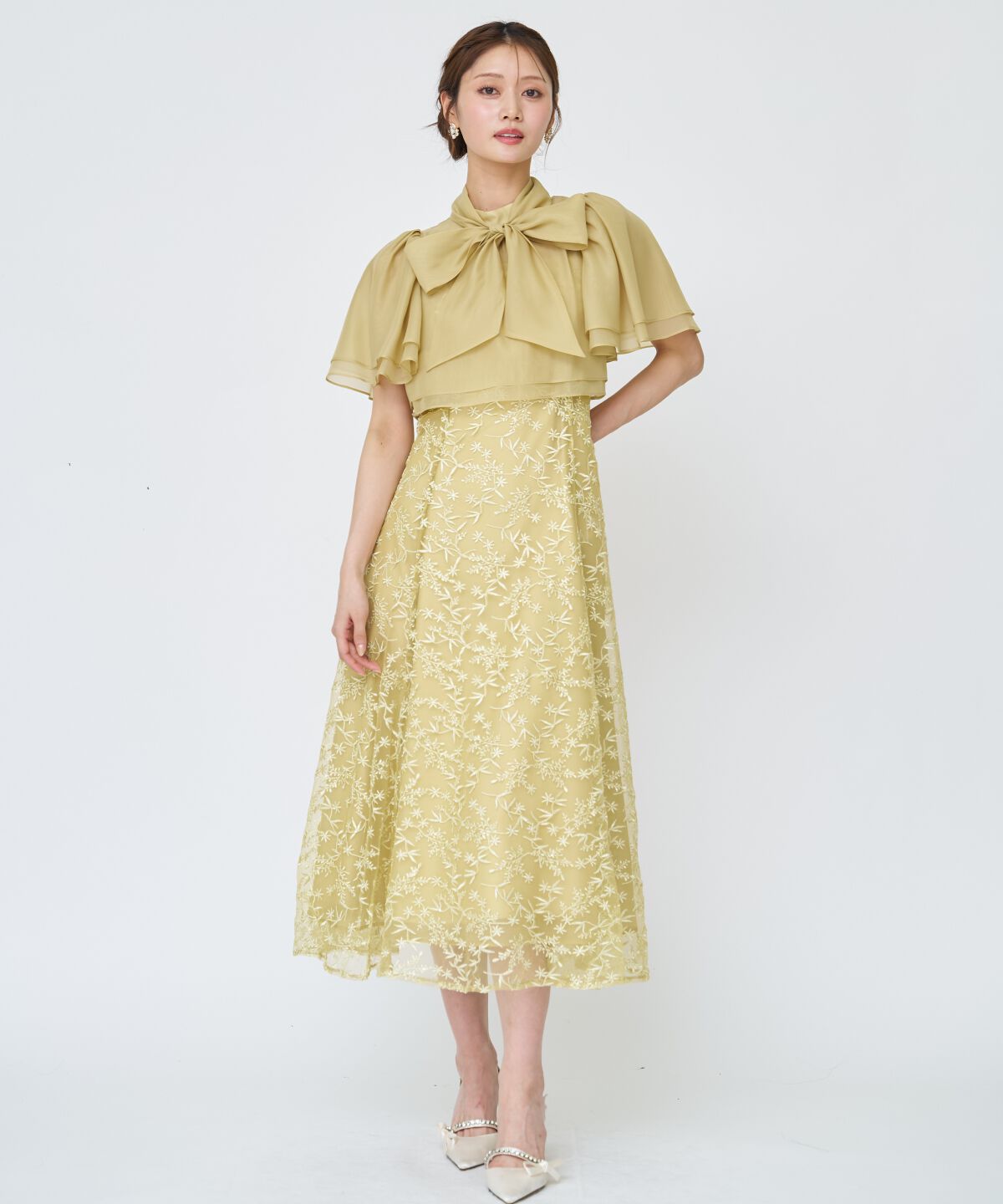 アンドクチュール「ラメボタニカルレースレイヤードドレス」|ドレス|