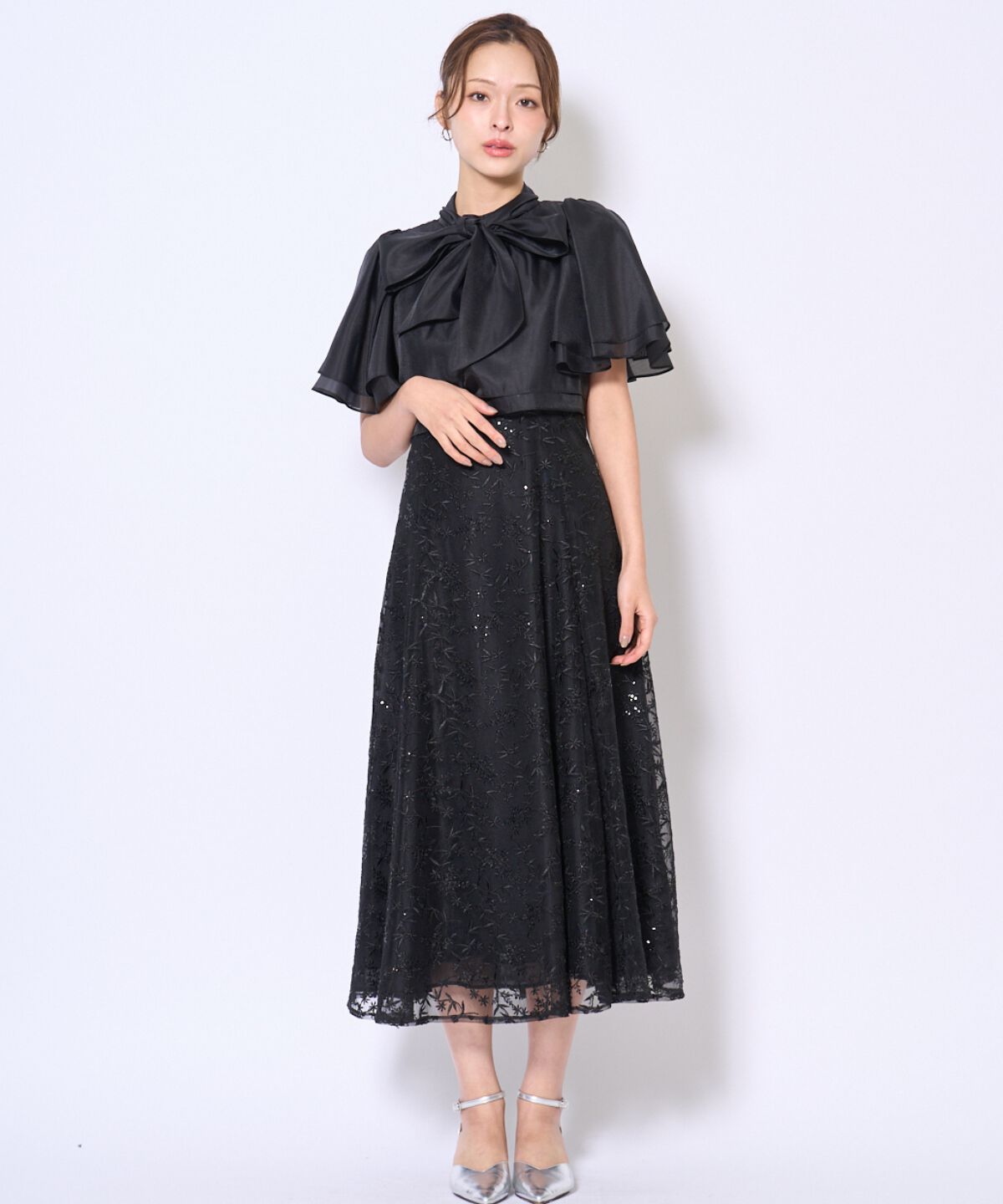 アンドクチュール「ラメボタニカルレースレイヤードドレス」|ドレス|