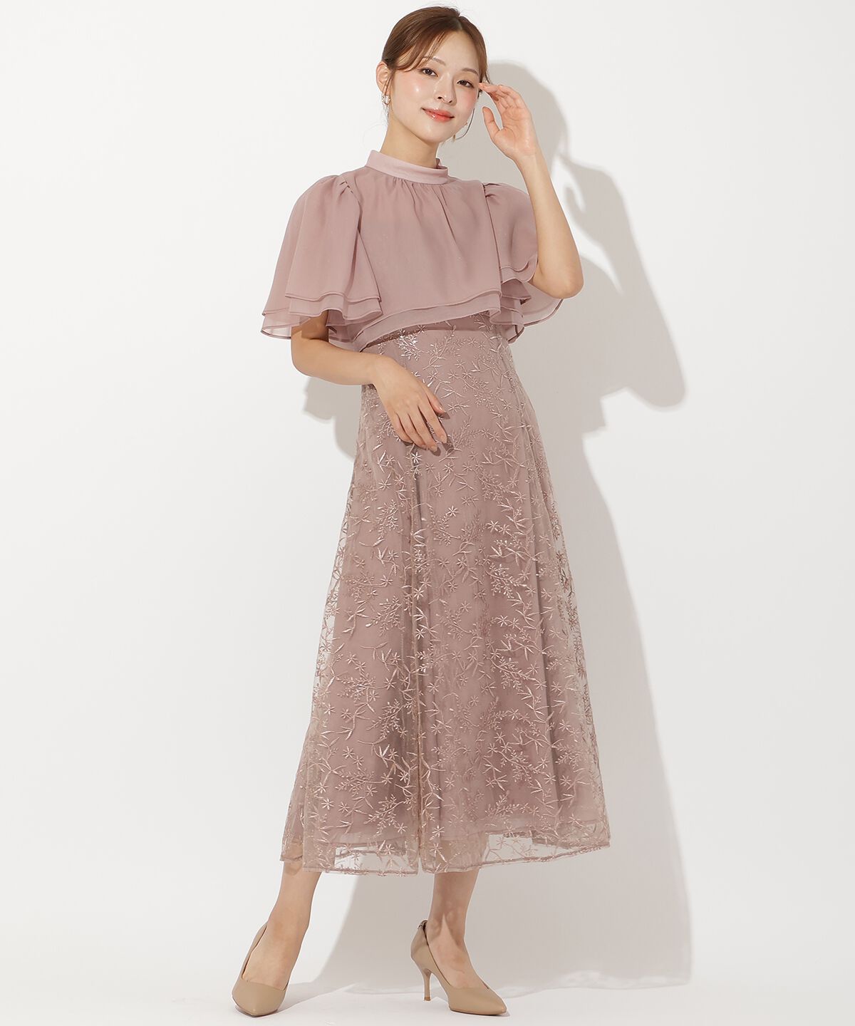 アンドクチュール「ラメボタニカルレースレイヤードドレス」|ドレス|