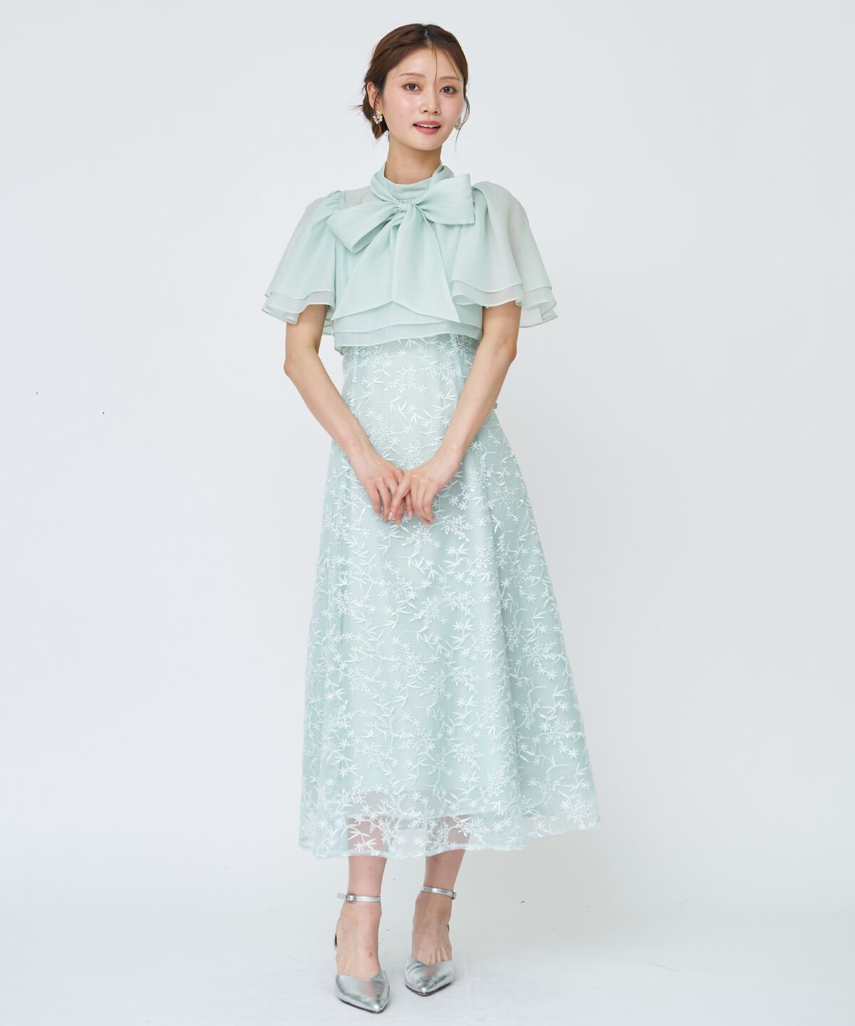 アンドクチュール「ラメボタニカルレースレイヤードドレス」|ドレス|