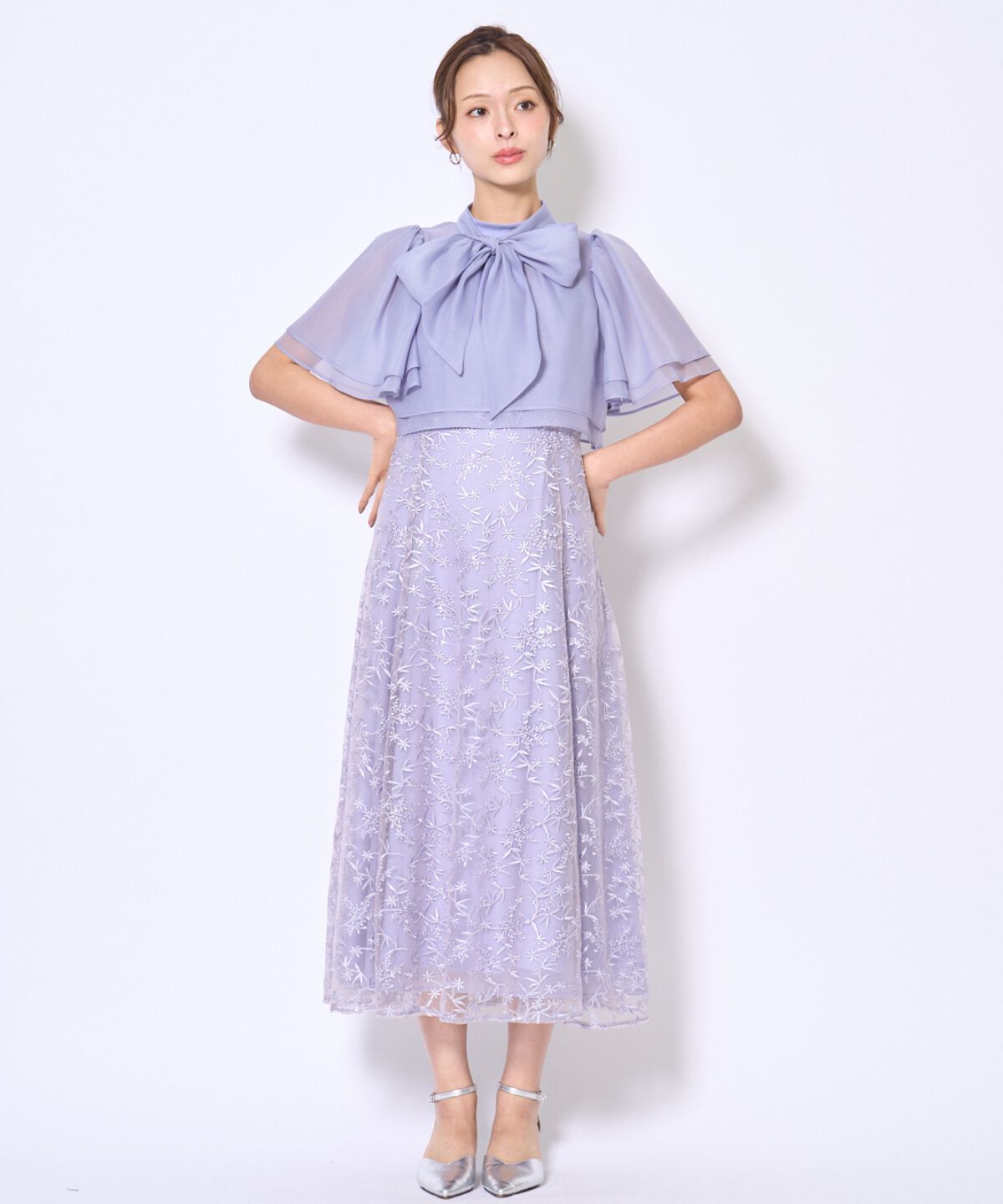 アンドクチュール「ラメボタニカルレースレイヤードドレス」|ドレス|