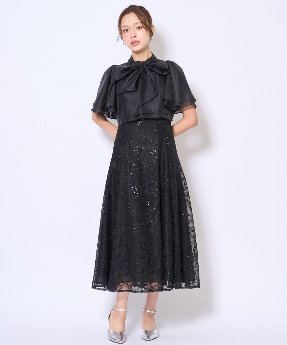 アンドクチュール「ラメボタニカルレースレイヤードドレス」|ドレス|