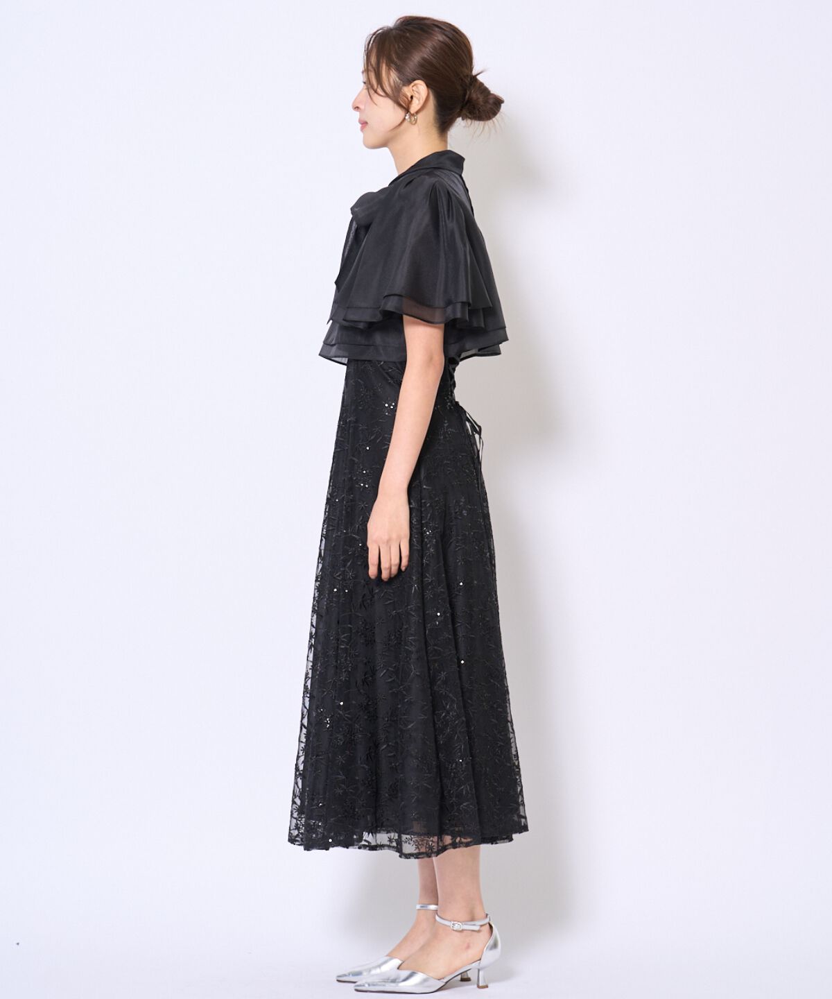 アンドクチュール「ラメボタニカルレースレイヤードドレス」|ドレス|