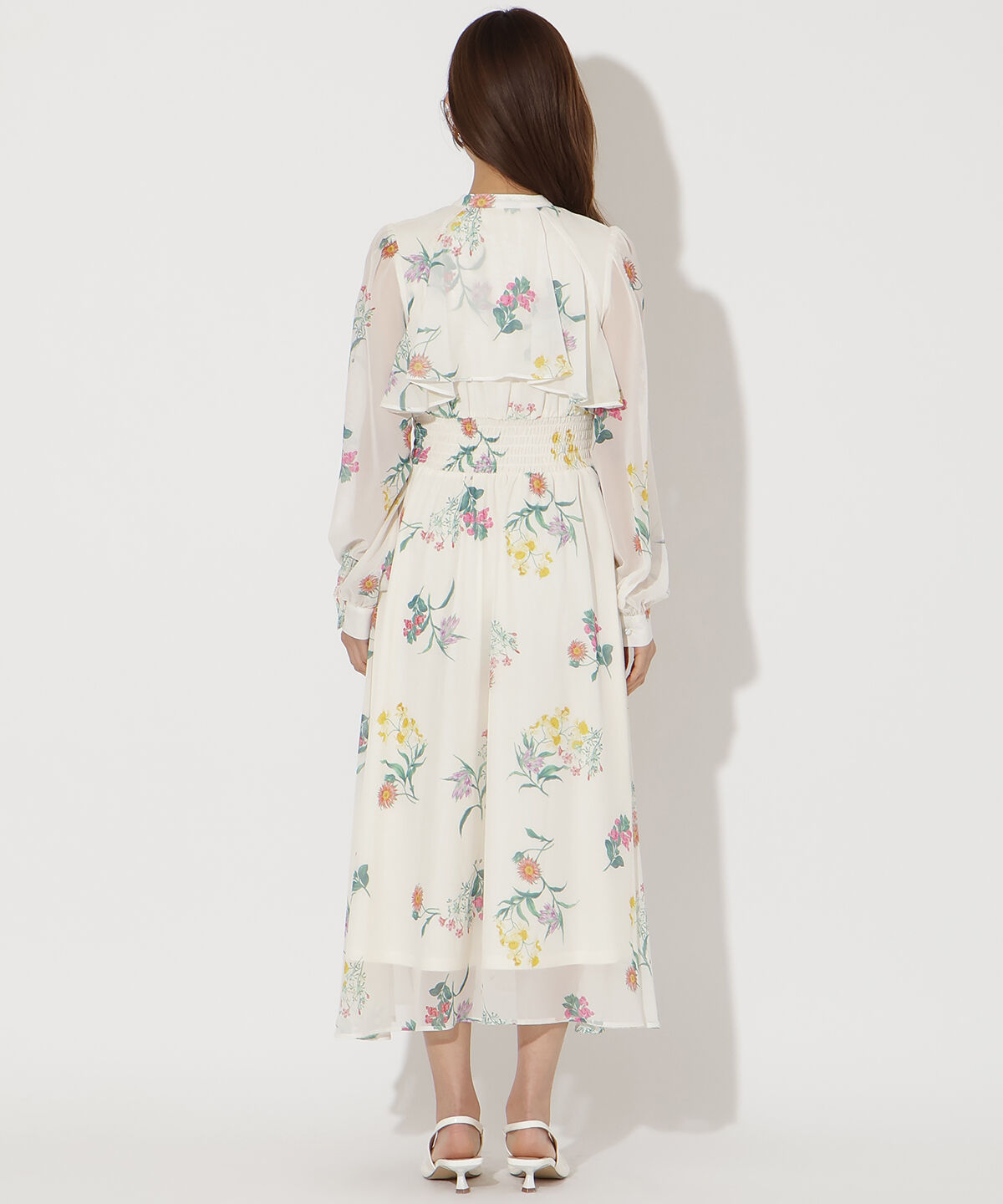 アンドクチュール「フリルケープフラワープリントワンピース」|ワンピース|