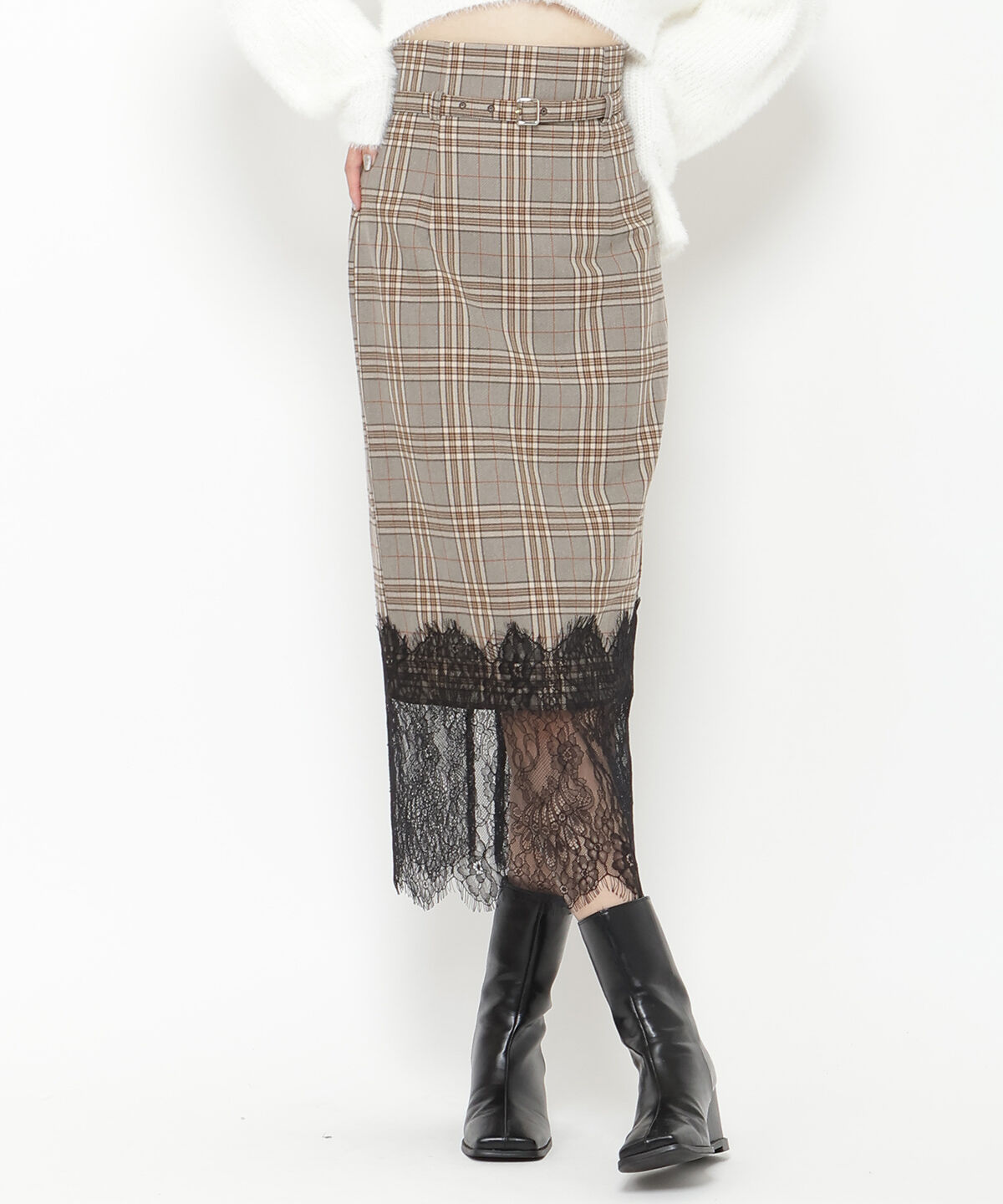 REDYAZEL「チェック&times;レースタイトスカート」|タイト|