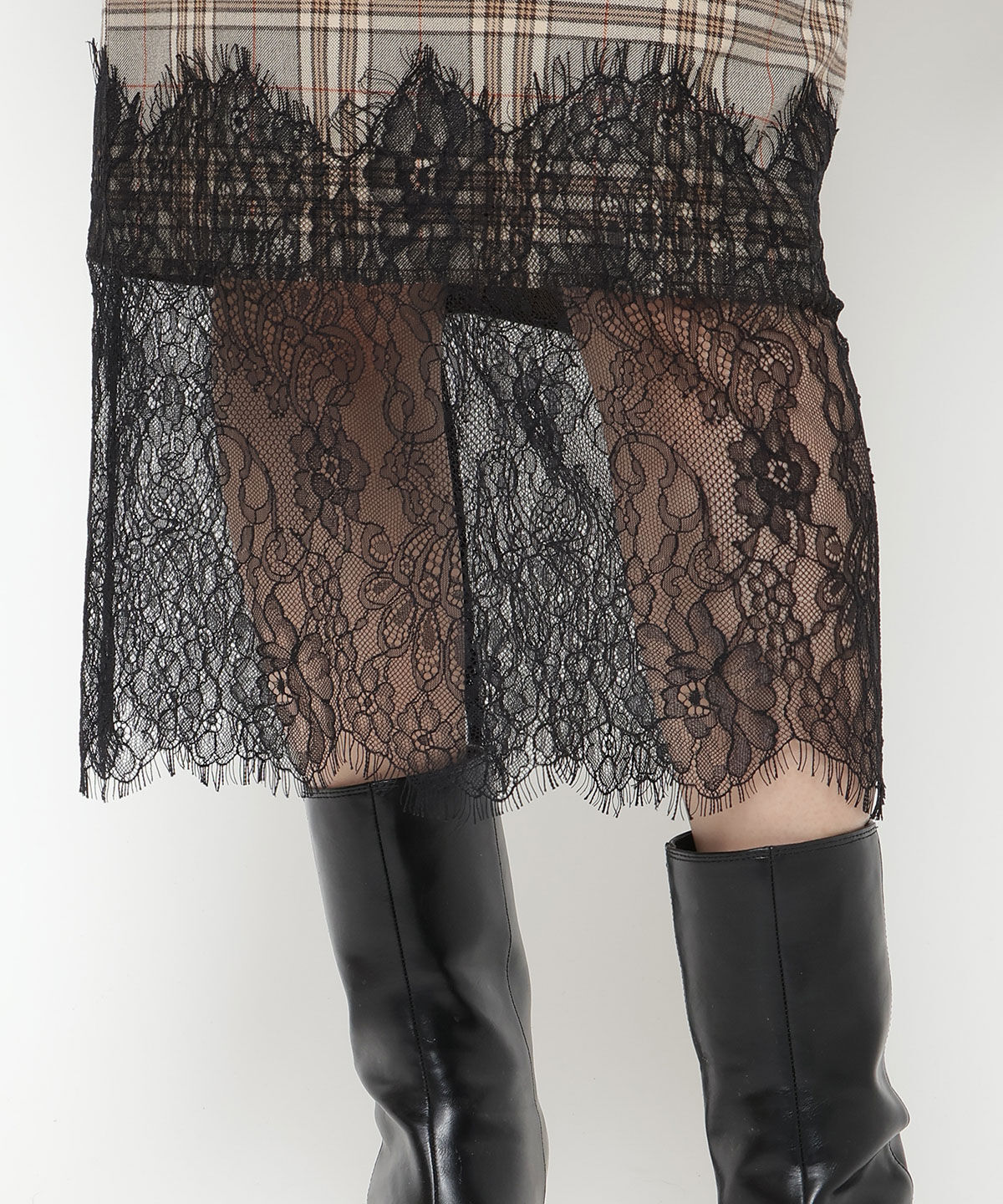 REDYAZEL「チェック&times;レースタイトスカート」|タイト|