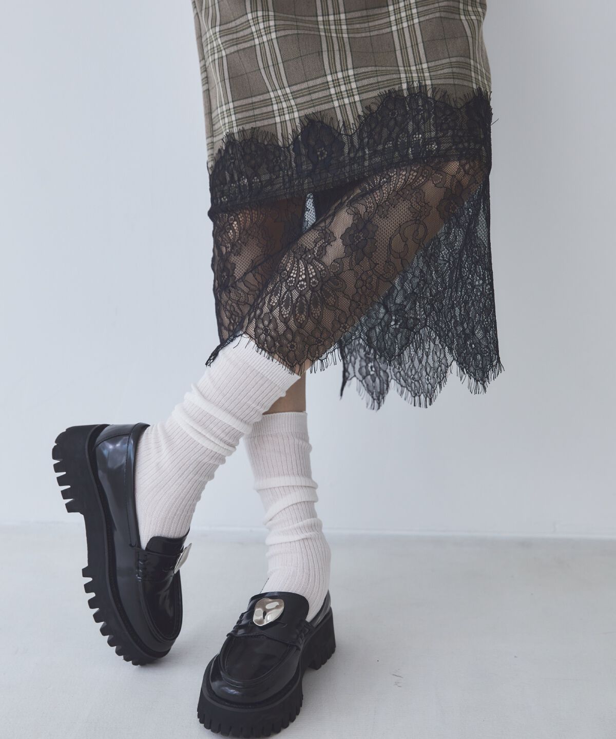 REDYAZEL「チェック&times;レースタイトスカート」|タイト|
