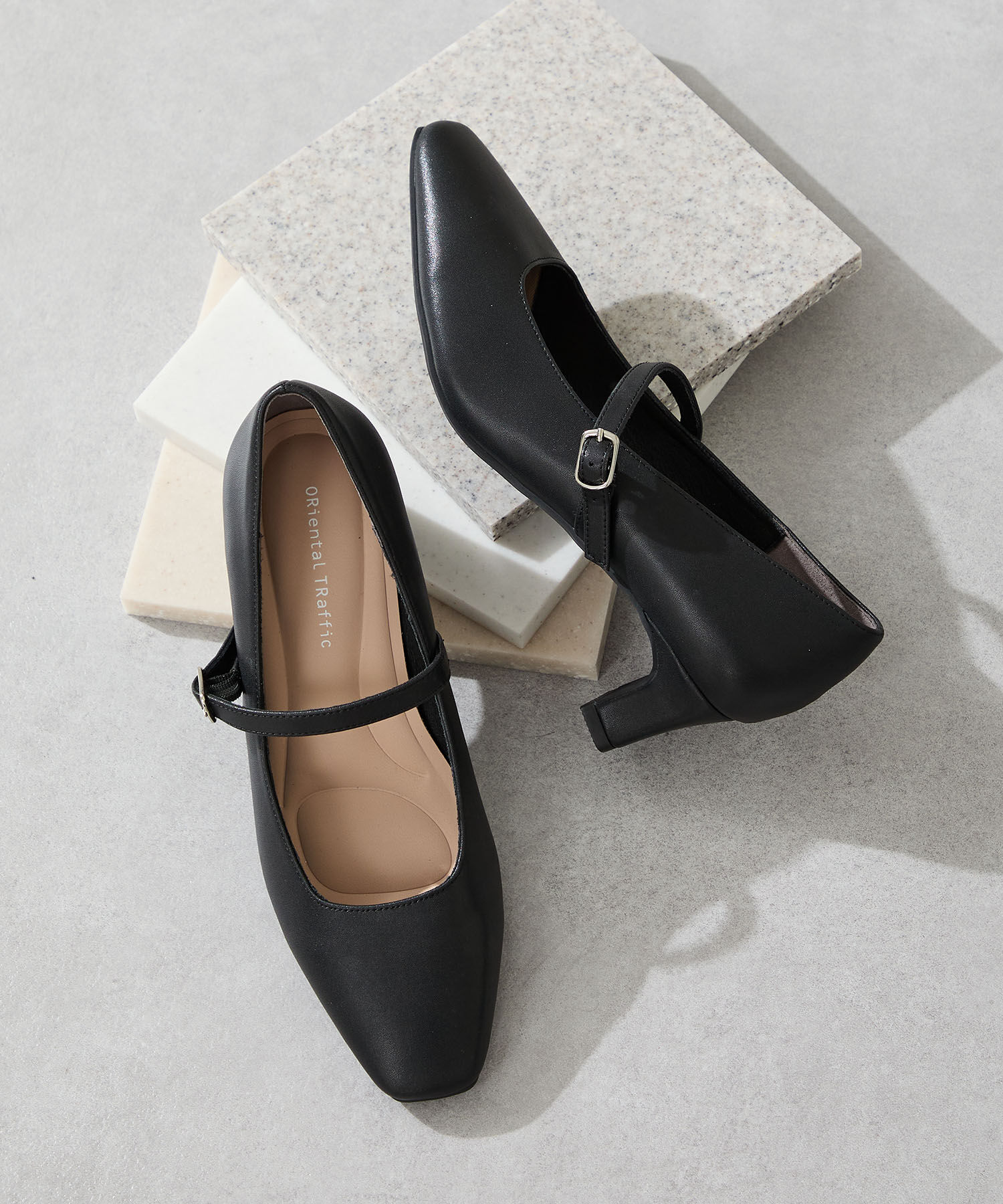 ORiental TRaffic「 スクエアトゥ ストラップ ヒール パンプス /R-3006 オフィス 就活 冠婚葬祭」|パンプス|