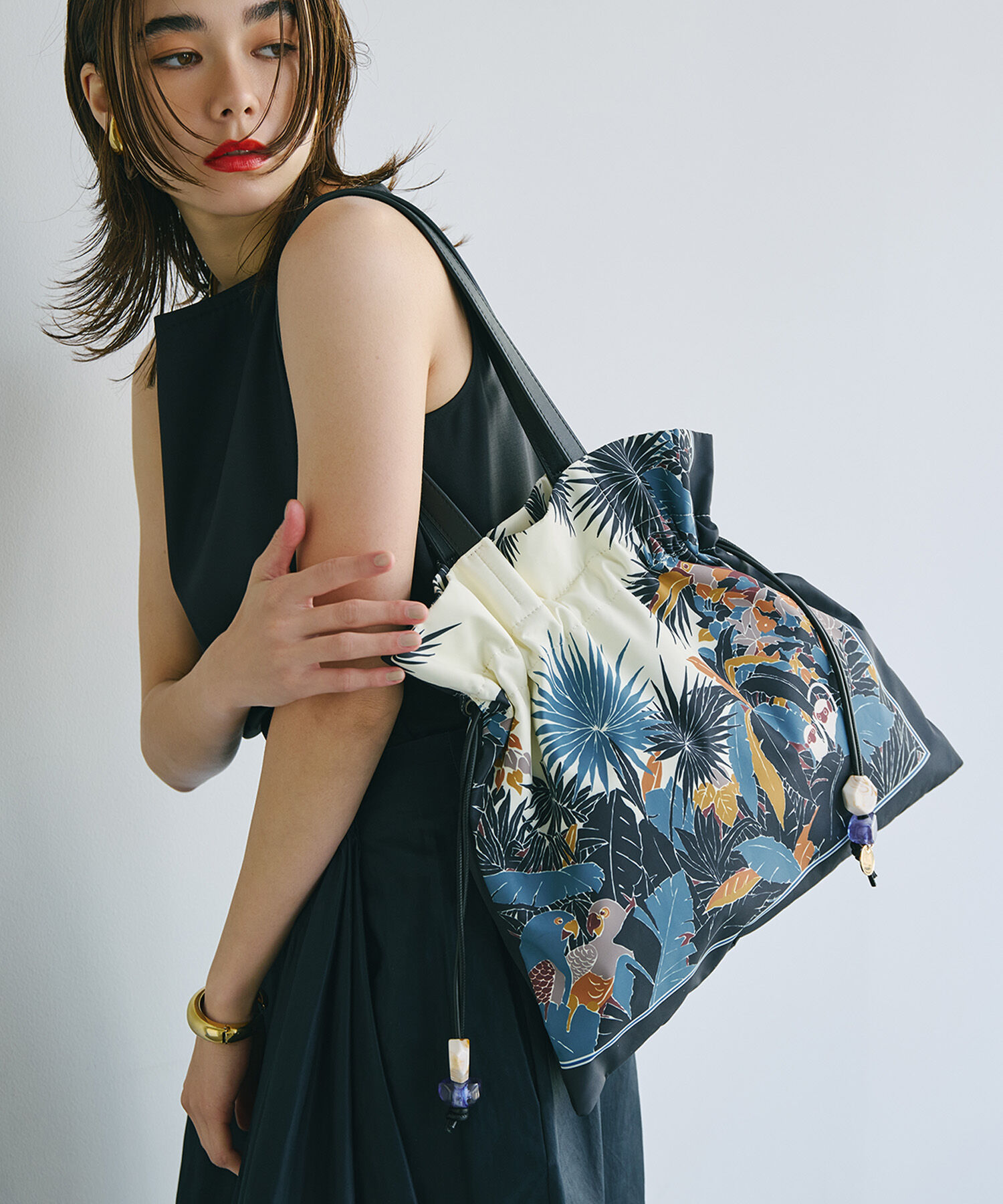 TOPKAPI TREASURE「【TREASURE TOPKAPI】マイルドサテン スカーフ柄 巾着 トート バッグ 」|トートバッグ|