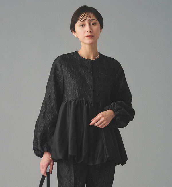 UNITED ARROWS「GISHA 2トーン ジャガード ジャケット」|ノーカラージャケット|DK.GRAY