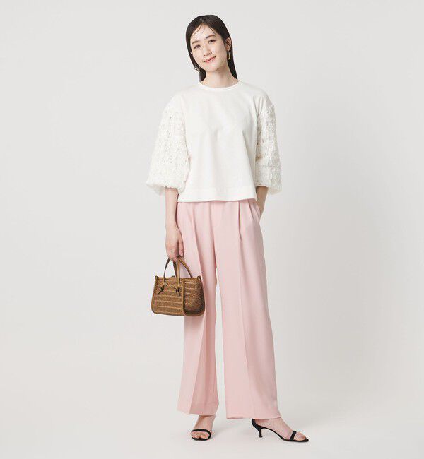 UNITED ARROWS「エンブロイダリーフラワー ショルダーコンビ カットソー」|Tシャツ・カットソー|