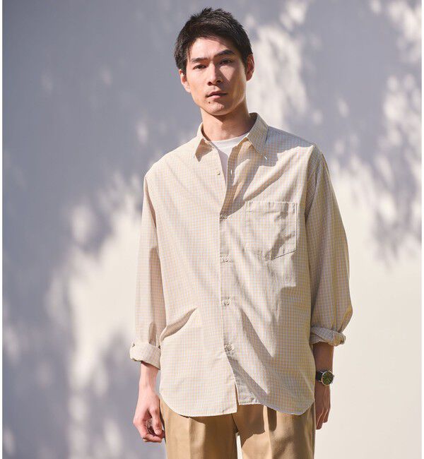 UNITED ARROWS green label relaxing「ナイロン コットン チェック ジャストルーズ 長袖 シャツ」|シャツ・ブラウス|CREAM