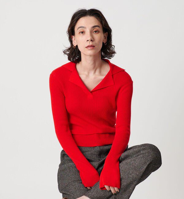 BEAUTY&YOUTH UNITED ARROWS「コットンリブ オープンカラーニット ウォッシャブル」|ニット・セーター|