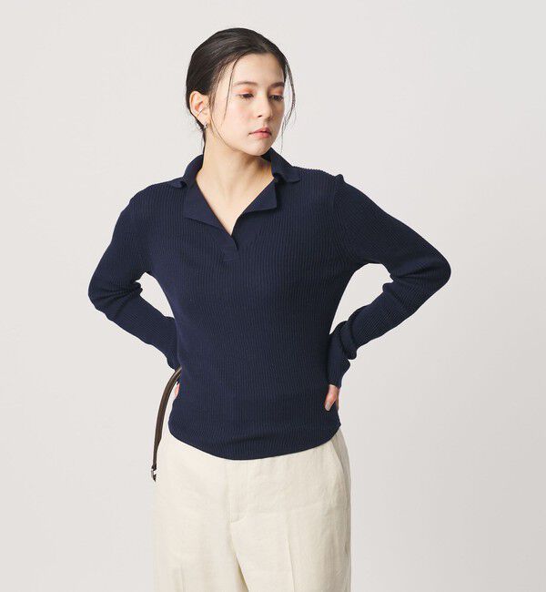 BEAUTY&YOUTH UNITED ARROWS「コットンリブ オープンカラーニット ウォッシャブル」|ニット・セーター|