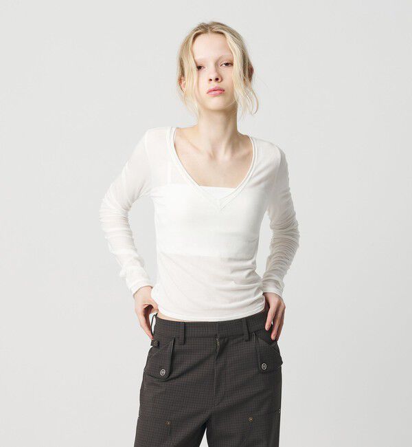 ATTISESSION「＜ATTISESSION＞Vネック ロングスリーブ トップス」|Tシャツ・カットソー|
