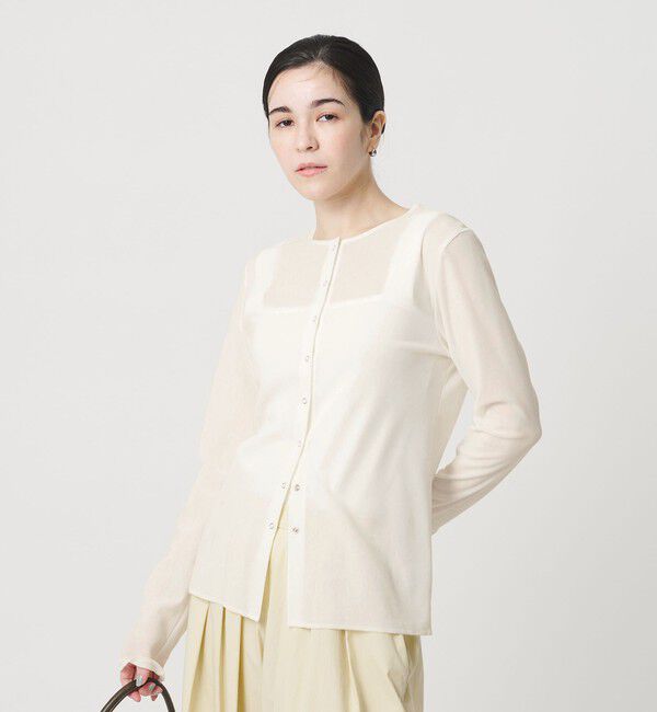 BEAUTY&YOUTH UNITED ARROWS「リングボタン チュール カーディガン ウォッシャブル 接触冷感」|カーディガン|WHITE