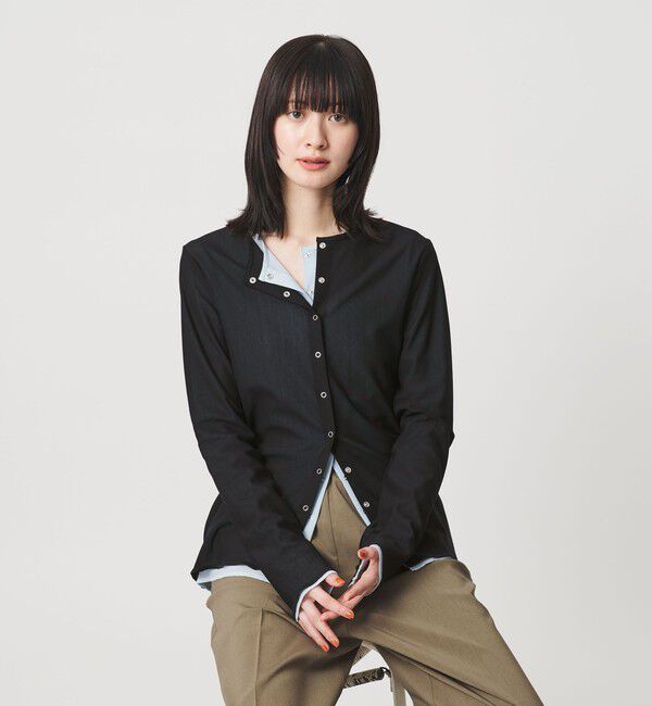 BEAUTY&YOUTH UNITED ARROWS「リングボタン チュール カーディガン ウォッシャブル 接触冷感」|カーディガン|BLACK