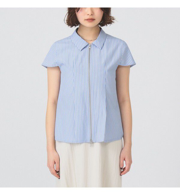 Ray BEAMS 「ストライプ ジップ シャツ ハーフスリーブ」|シャツ・ブラウス|