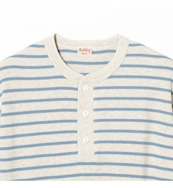 BEAMS PLUS「Healthknit / 別注 Honeycomb Thermal Henry Neck T-shirt Horizontal Stripe」|Tシャツ・カットソー|