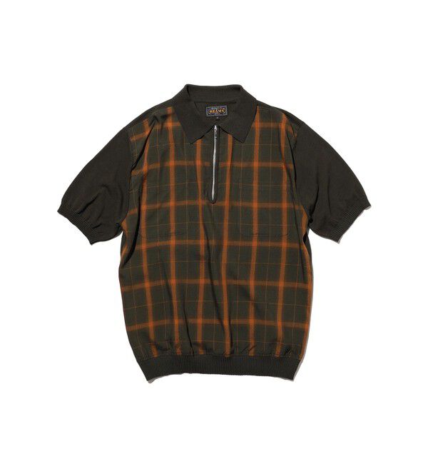 BEAMS PLUS「Half Zip Panel Polo Ombre Plaid」|ポロシャツ|OLIVE
