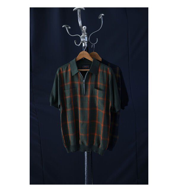BEAMS PLUS「Half Zip Panel Polo Ombre Plaid」|ポロシャツ|