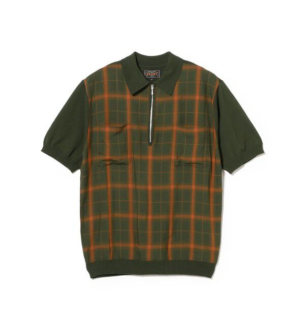 BEAMS PLUS「Half Zip Panel Polo Ombre Plaid」|ポロシャツ|
