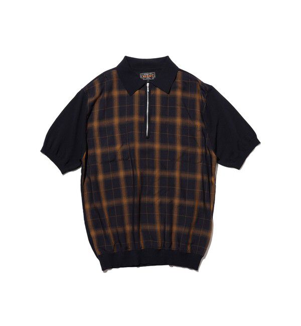 BEAMS PLUS「Half Zip Panel Polo Ombre Plaid」|ポロシャツ|NAVY