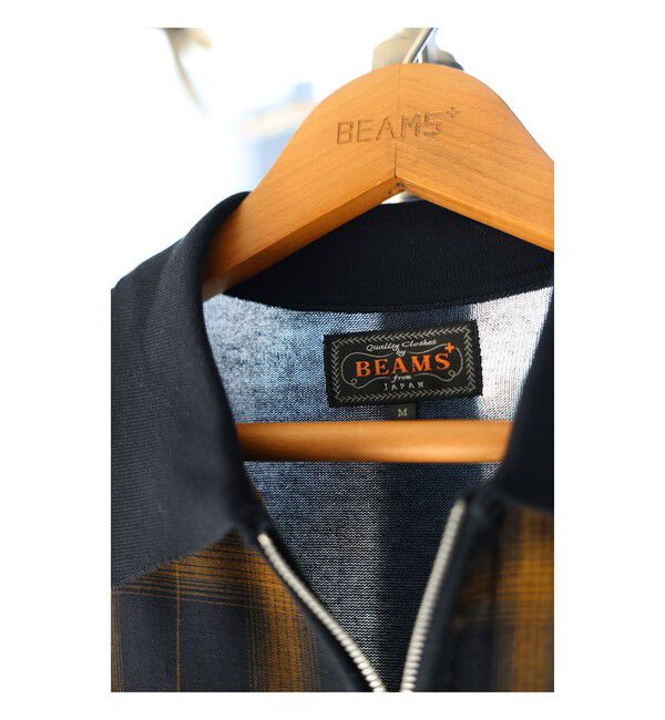 BEAMS PLUS「Half Zip Panel Polo Ombre Plaid」|ポロシャツ|