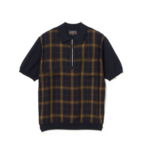 BEAMS PLUS「Half Zip Panel Polo Ombre Plaid」|ポロシャツ|