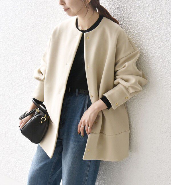 SHIPS any「SHIPS any:〈洗濯機可能〉ダブルジャージー ノーカラー コート」|ノーカラージャケット|ベージュ