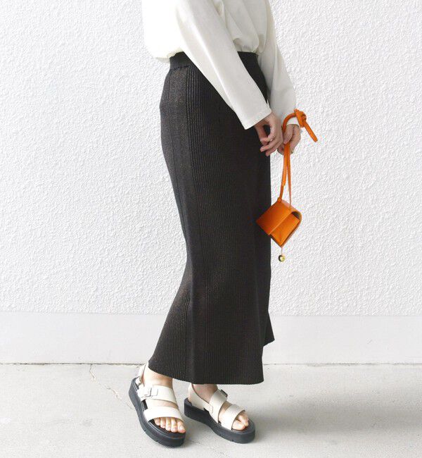 SHIPS for women「【WEB限定】〈手洗い可能〉ラメ リブ ニット スカート」|スカート|ブラック