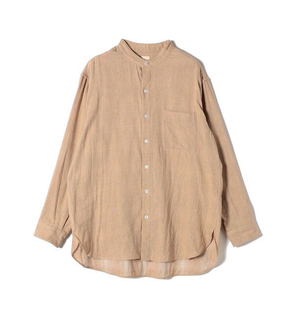 SHIPS Days「【SHIPS DAYS別注】UNDYED: ダブルガーゼ チェック バンドカラー シャツ」|シャツ・ブラウス|ライトブラウン