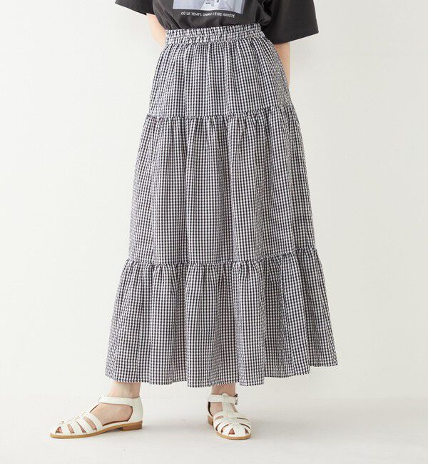 SHIPS Colors 「SHIPS Colors:〈手洗い可能〉ギンガムチェック ティアード スカート」|フレア|