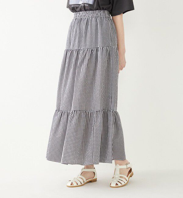 SHIPS Colors 「SHIPS Colors:〈手洗い可能〉ギンガムチェック ティアード スカート」|フレア|