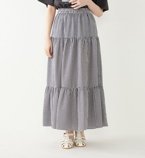 SHIPS Colors 「SHIPS Colors:〈手洗い可能〉ギンガムチェック ティアード スカート」|フレア|