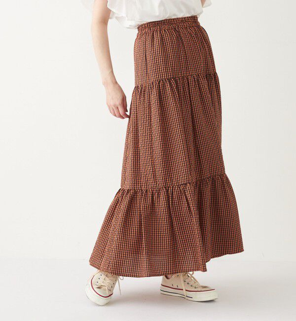 SHIPS Colors 「SHIPS Colors:〈手洗い可能〉ギンガムチェック ティアード スカート」|フレア|