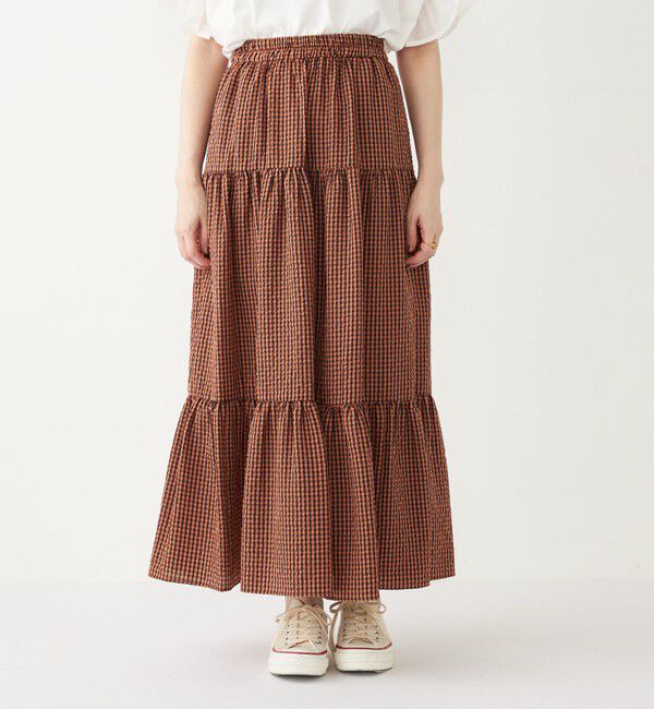 SHIPS Colors 「SHIPS Colors:〈手洗い可能〉ギンガムチェック ティアード スカート」|フレア|