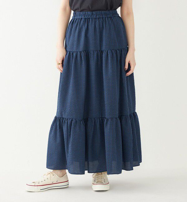 SHIPS Colors 「SHIPS Colors:〈手洗い可能〉ギンガムチェック ティアード スカート」|フレア|