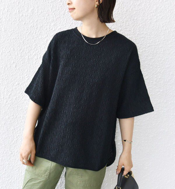 SHIPS for women「〈手洗い可能〉ランダム ブルーゼ ショート スリーブ プルオーバー」|Tシャツ・カットソー|