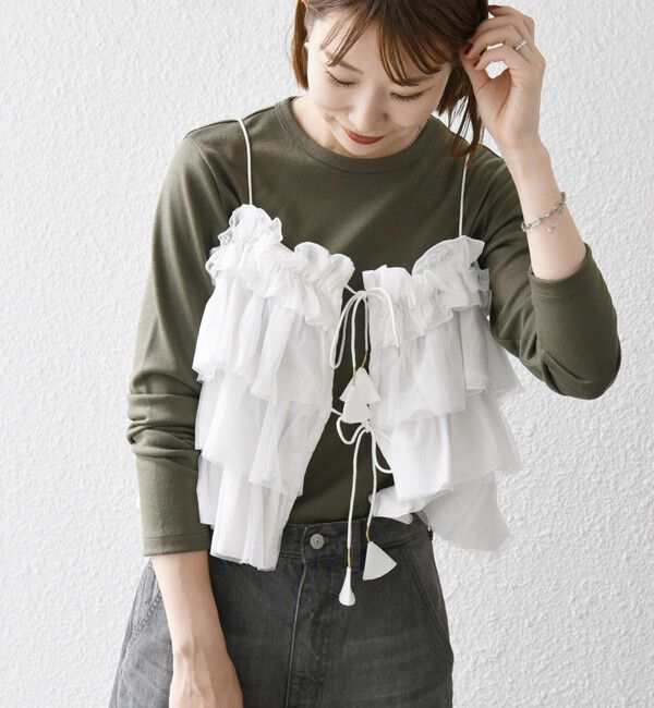 SHIPS any「SHIPS any:〈手洗い可能〉チュール ティアード 2WAY キャミソール」|キャミソール|