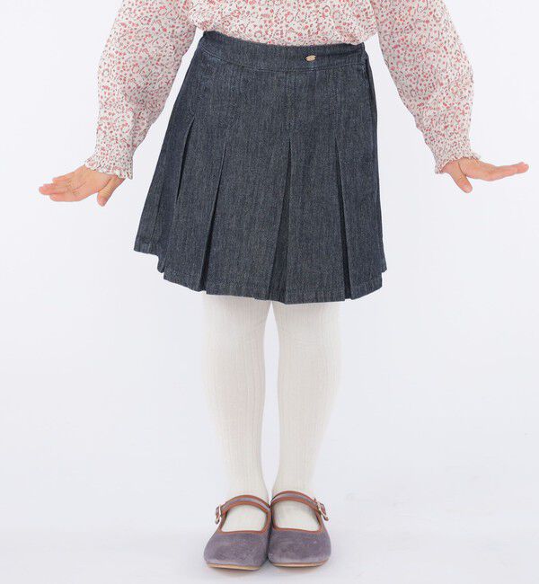 SHIPS KIDS「SHIPS KIDS:100～130cm / デニム プリーツ キュロット」|キュロット|ネイビー