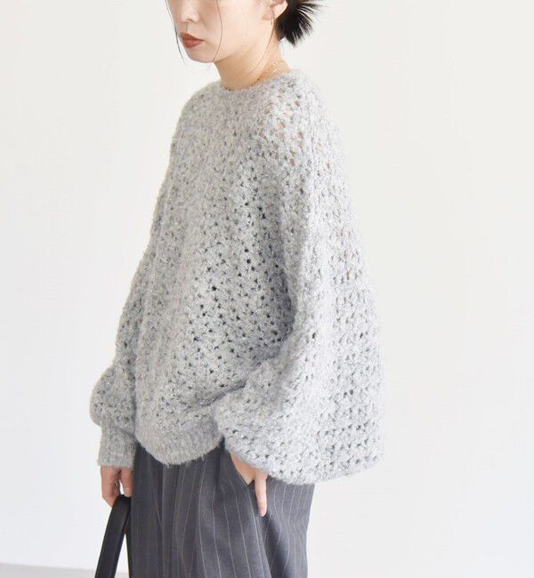 quaranciel「quaranciel:〈手洗い可能〉スパンコール レース編み クルーネック ドルマン ルーズ ニット」|ニット・セーター|