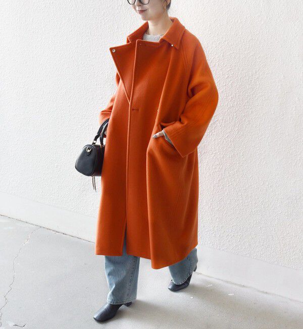 SHIPS any「SHIPS any: バルマカーン コクーン コート 25AW」|ステンカラーコート|オレンジ