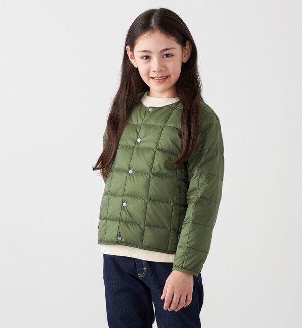 SHIPS any「TAION: クルーネック ボタン ダウン カーディガン<KIDS>」|ダウン|オリーブ