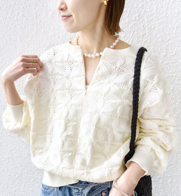 SHIPS for women「【WEB限定】〈洗濯機可能〉2WAY フラワー ジャカード ハーフ ジップ プルオーバー」|ニット・セーター|