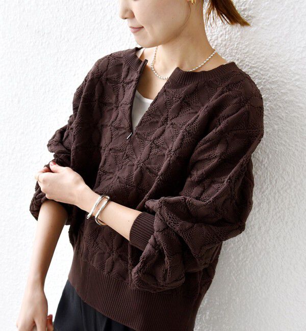 SHIPS for women「【WEB限定】〈洗濯機可能〉2WAY フラワー ジャカード ハーフ ジップ プルオーバー」|ニット・セーター|